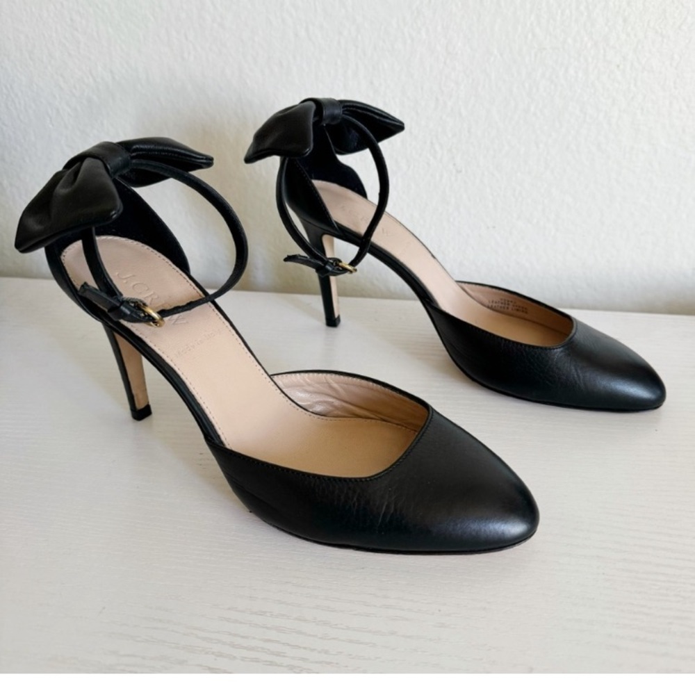 J Crew | Leather Bow Accent Heels